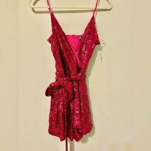 NWT! Sparkling Hot Pink Sequin Romper Dresss
